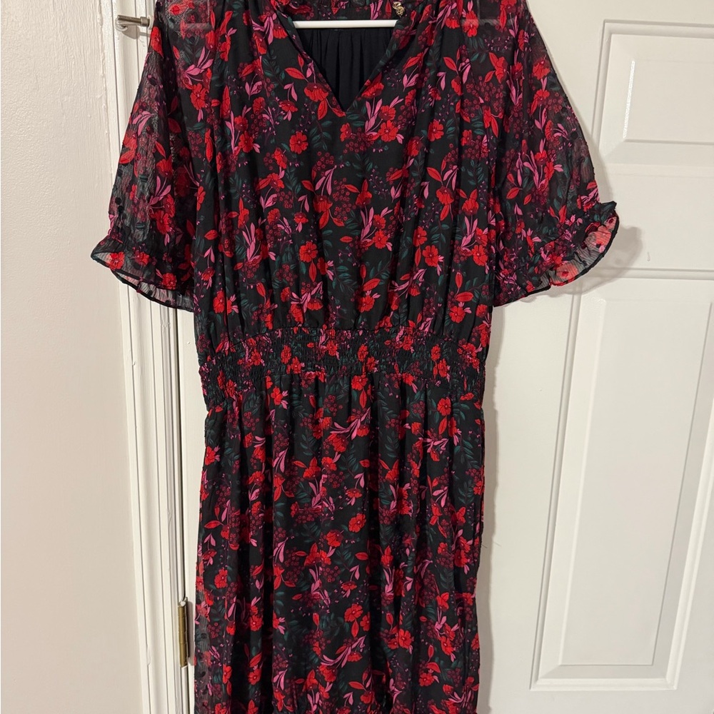 Draper James Floral Red and Black Women's Dress XL